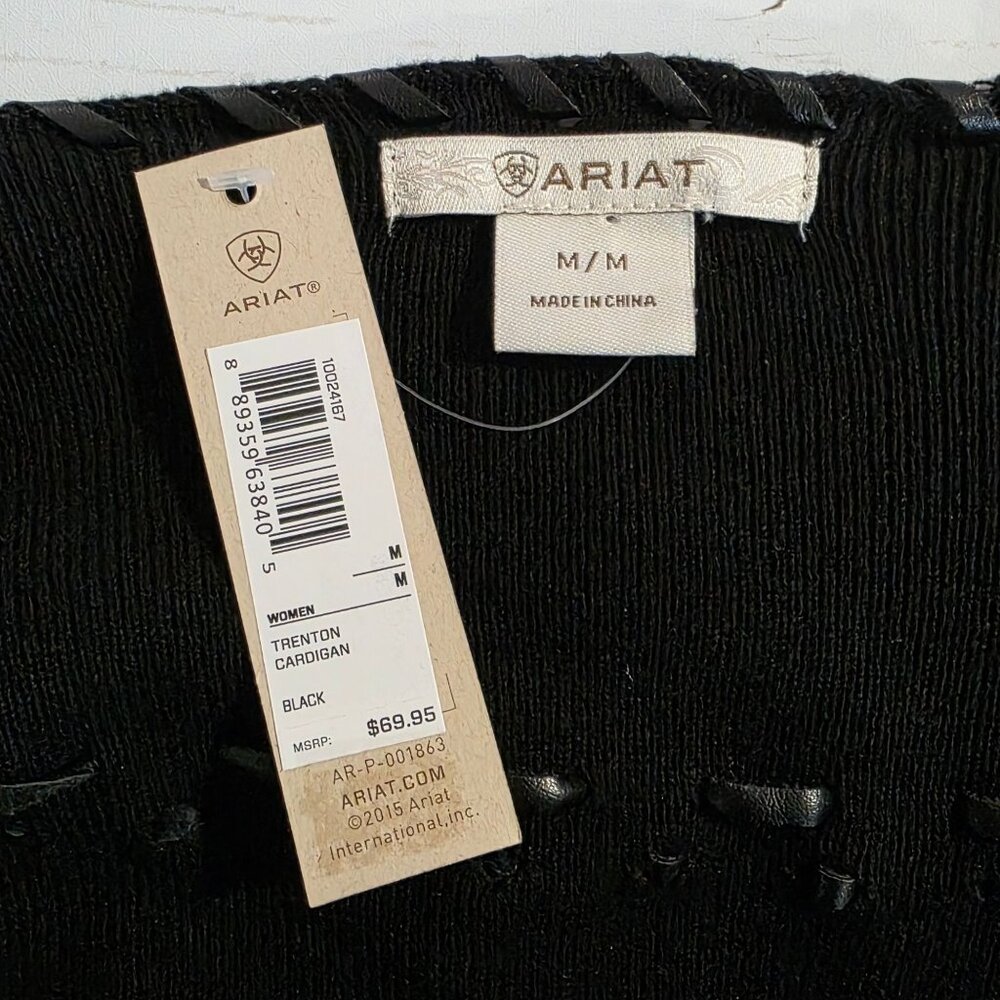 Ariat Trenton Faux Leather Fringe Open Front Waterfall Cardigan Black NEW M - Picture 6 of 8